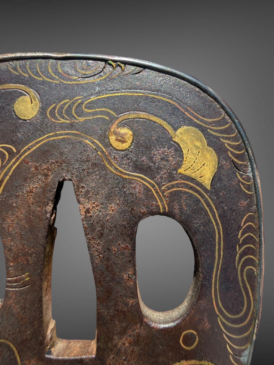 Kaku-maru-gata Tsuba Decorated With A Dragon In Scrollwork - Edo Period (1603–1868).-photo-3