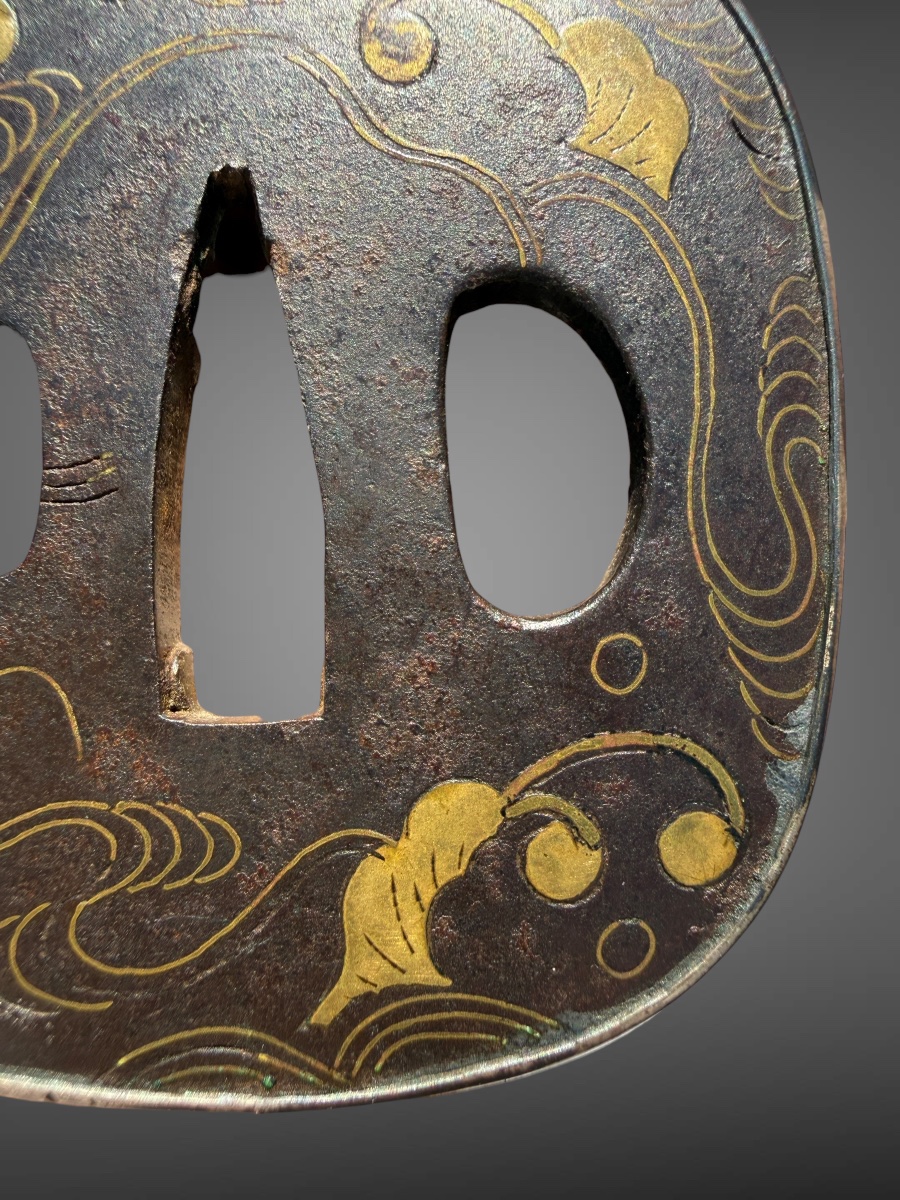 Kaku-maru-gata Tsuba Decorated With A Dragon In Scrollwork - Edo Period (1603–1868).-photo-4