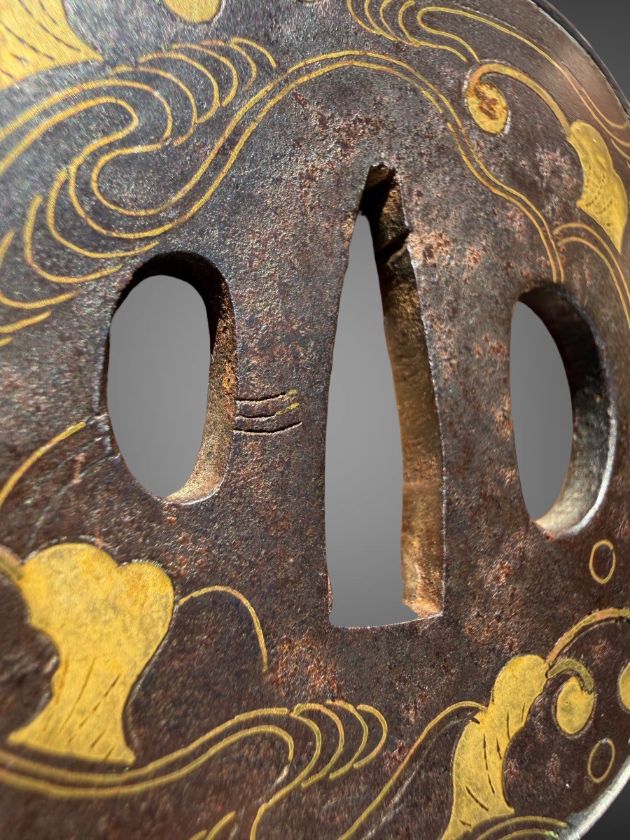 Kaku-maru-gata Tsuba Decorated With A Dragon In Scrollwork - Edo Period (1603–1868).-photo-6