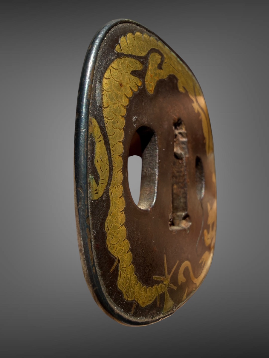 Kaku-maru-gata Tsuba Decorated With A Dragon In Scrollwork - Edo Period (1603–1868).-photo-7