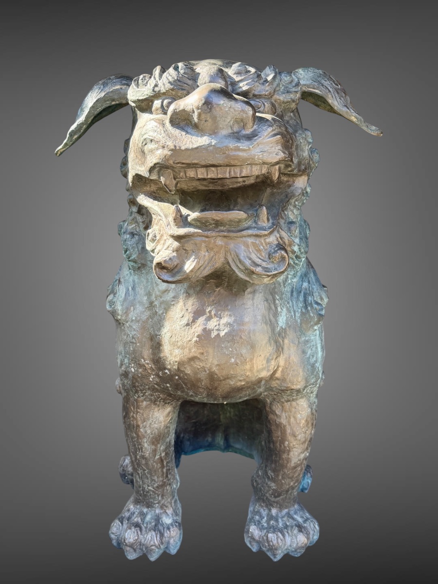 Importante paire de lions gardiens en bronze - Haut : 97 cm - Période Showa (1912-1989).-photo-4