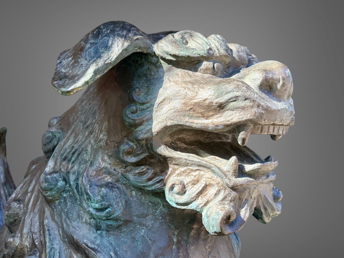 Importante paire de lions gardiens en bronze - Haut : 97 cm - Période Showa (1912-1989).-photo-6