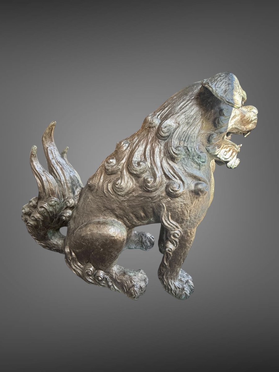 Importante paire de lions gardiens en bronze - Haut : 97 cm - Période Showa (1912-1989).-photo-8