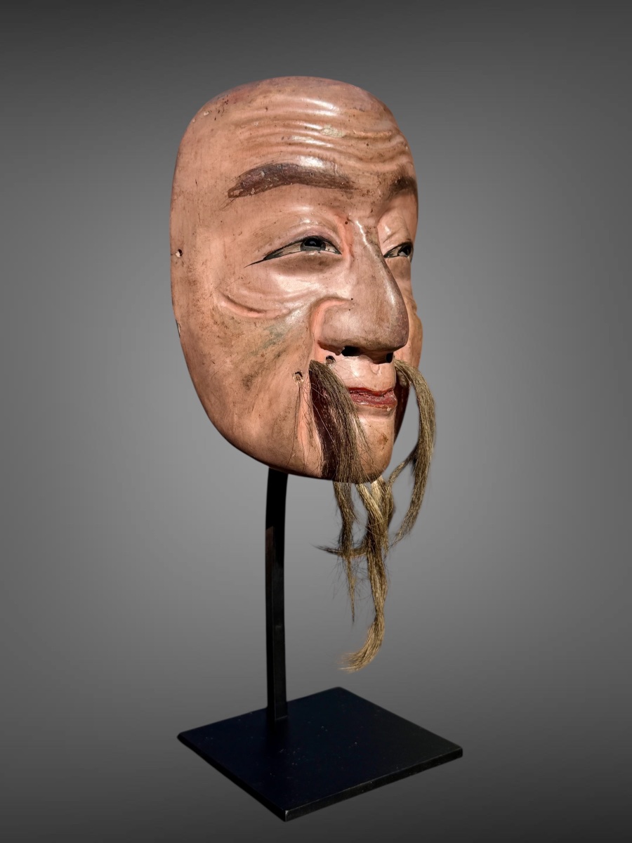 Masque De Théâtre Nô figurant un vieillard - Période Edo (1603-1868). -photo-3