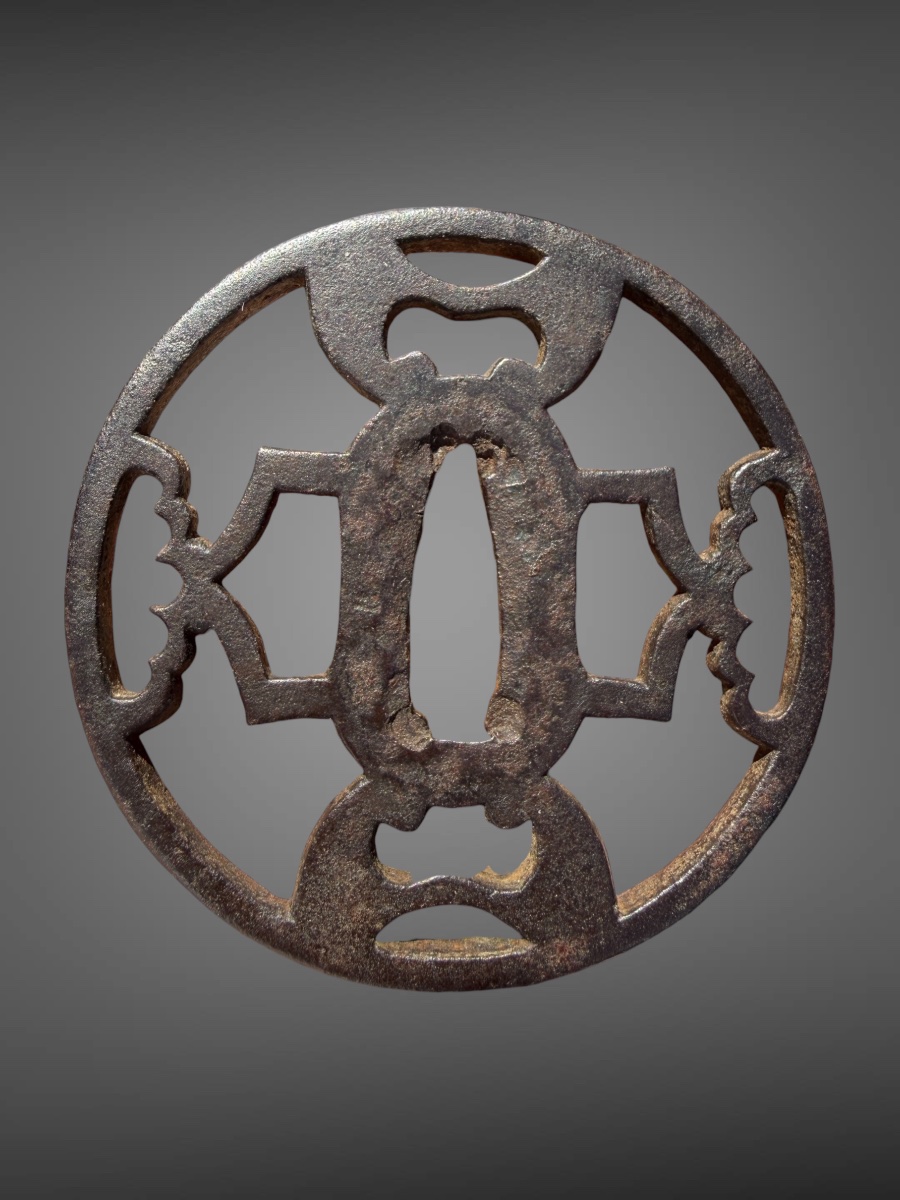 Openwork Wrought-iron Maru-gata Tsuba With Nbthk Hozon Certificate—edo Period (1603–1868).