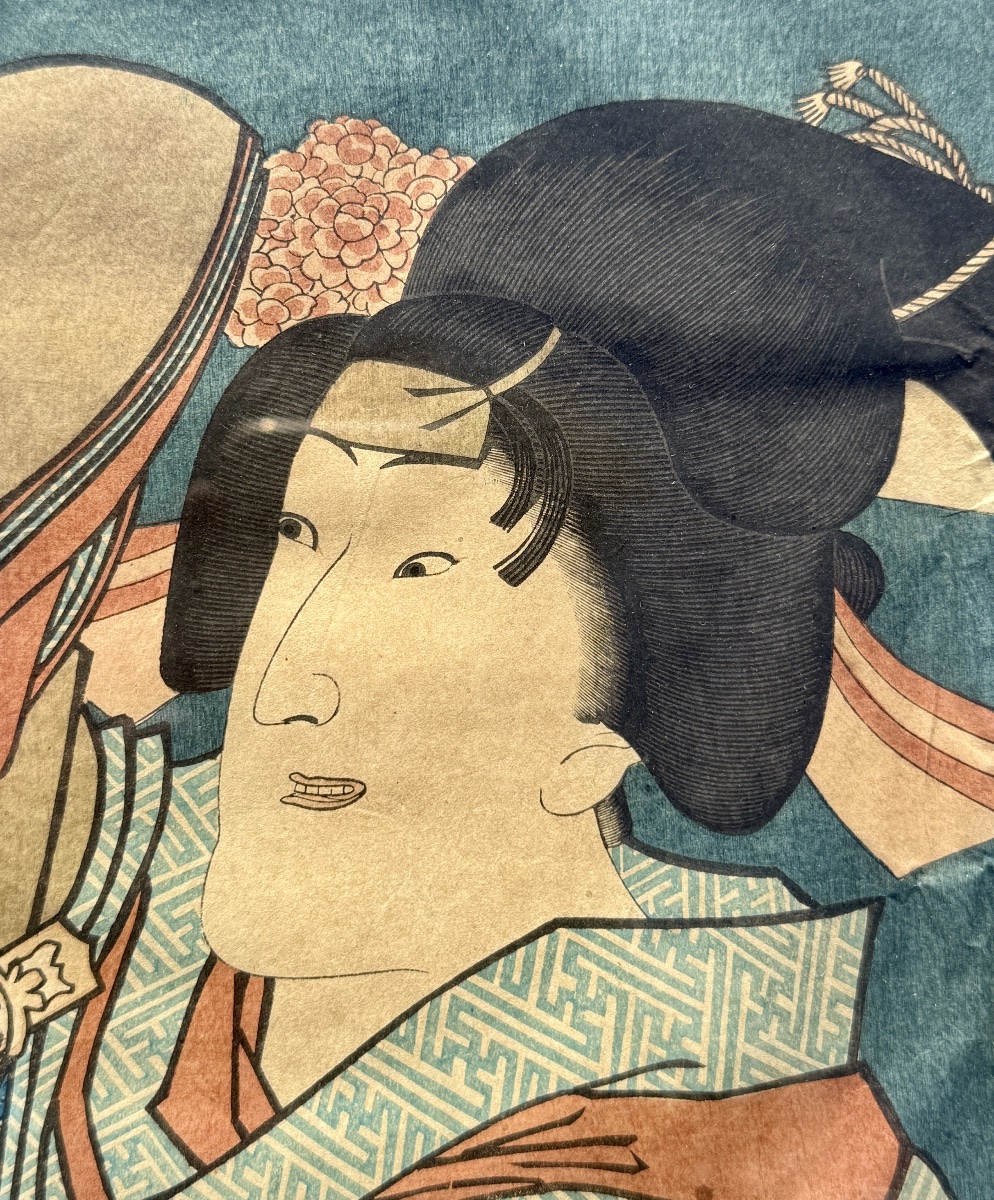KUNISADA Utagawa - Estampe en diptyque figurant des acteurs de Kabuki -  Période Edo .-photo-1