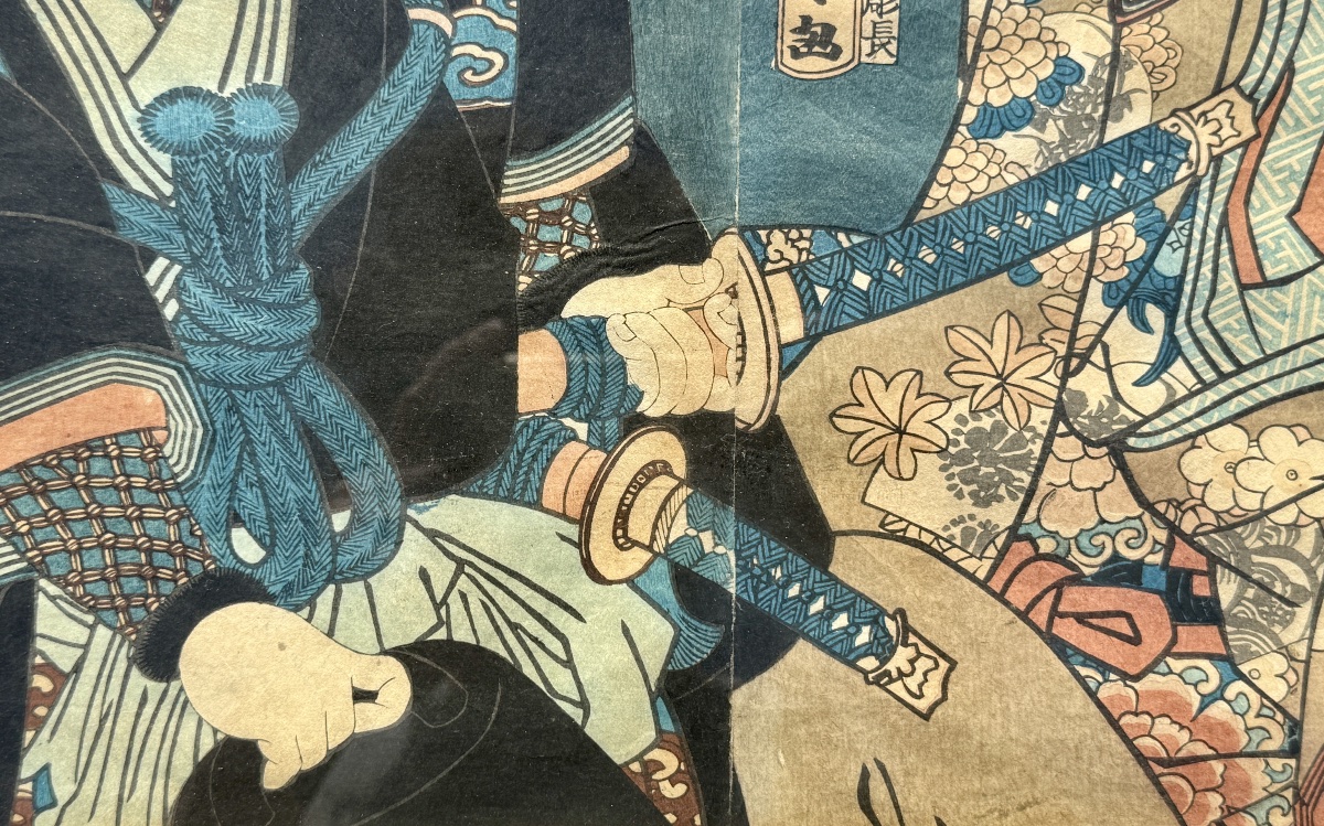 KUNISADA Utagawa - Estampe en diptyque figurant des acteurs de Kabuki -  Période Edo .-photo-2