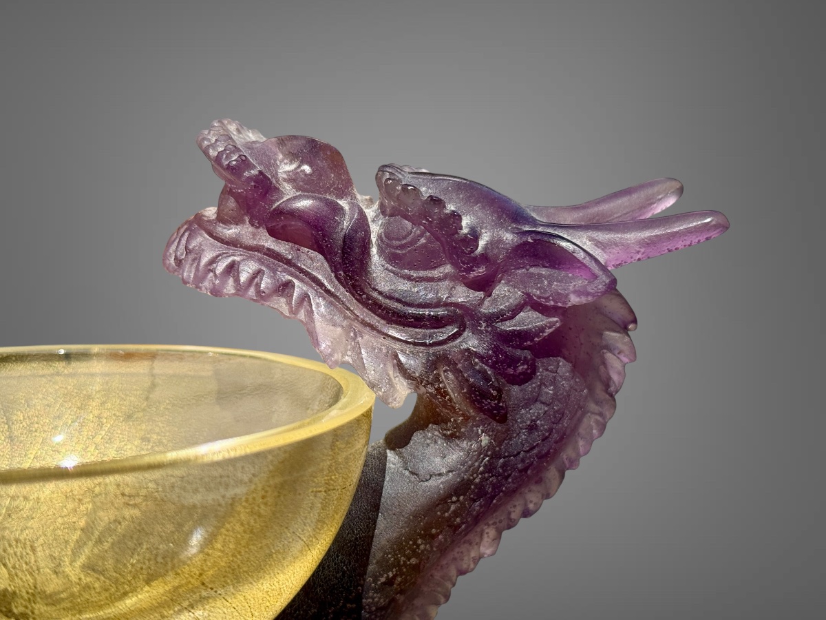 Daum France - Imperial Dragon-patterned Glass Paste Goblet, In Perfect Condition - Height: 19.5 Cm. -photo-1