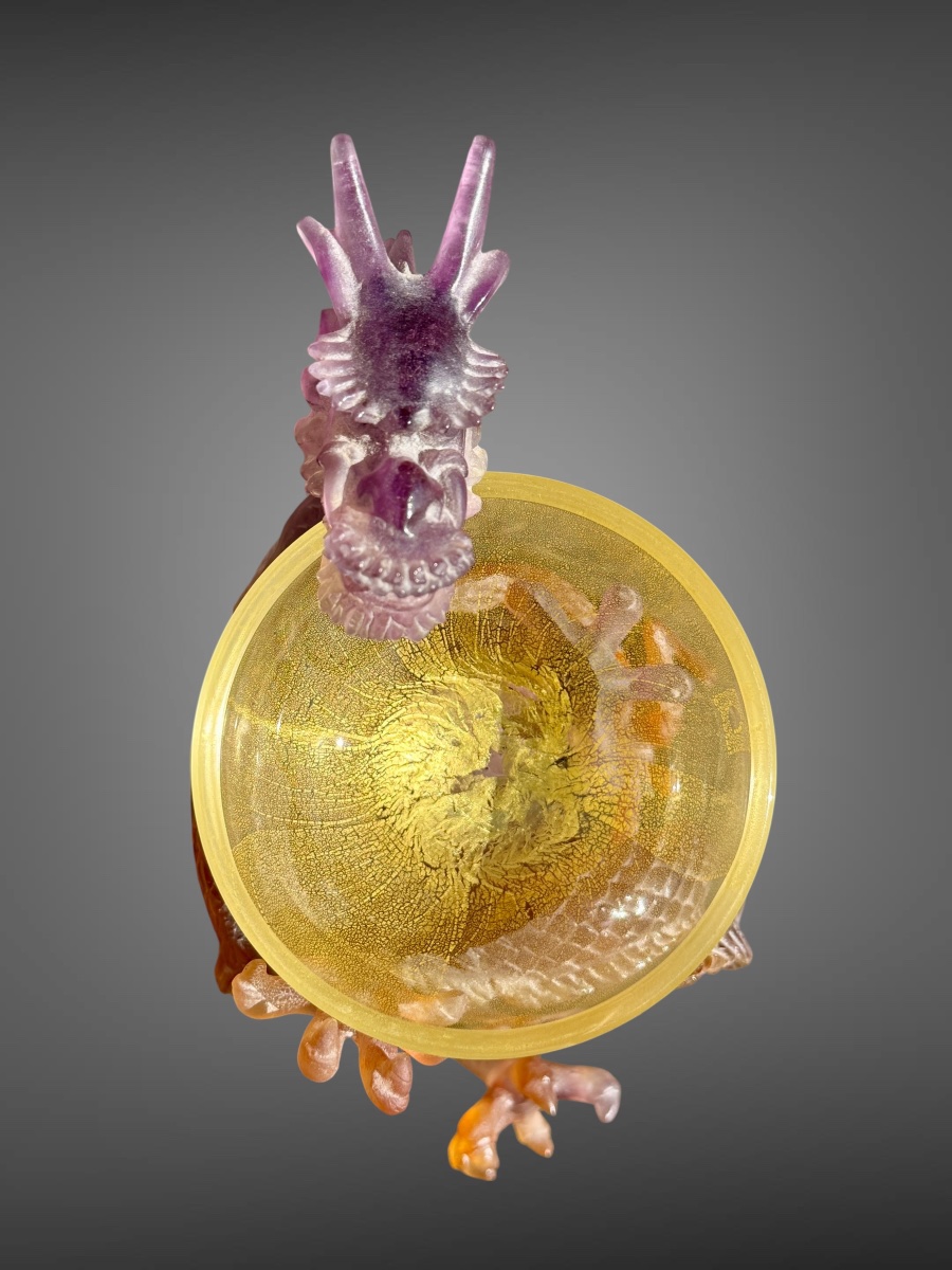 Daum France - Imperial Dragon-patterned Glass Paste Goblet, In Perfect Condition - Height: 19.5 Cm. -photo-2