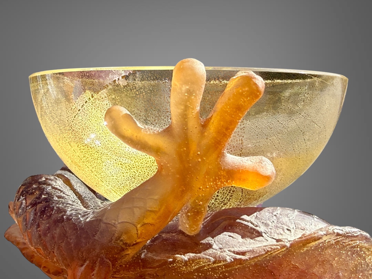 Daum France - Imperial Dragon-patterned Glass Paste Goblet, In Perfect Condition - Height: 19.5 Cm. -photo-3