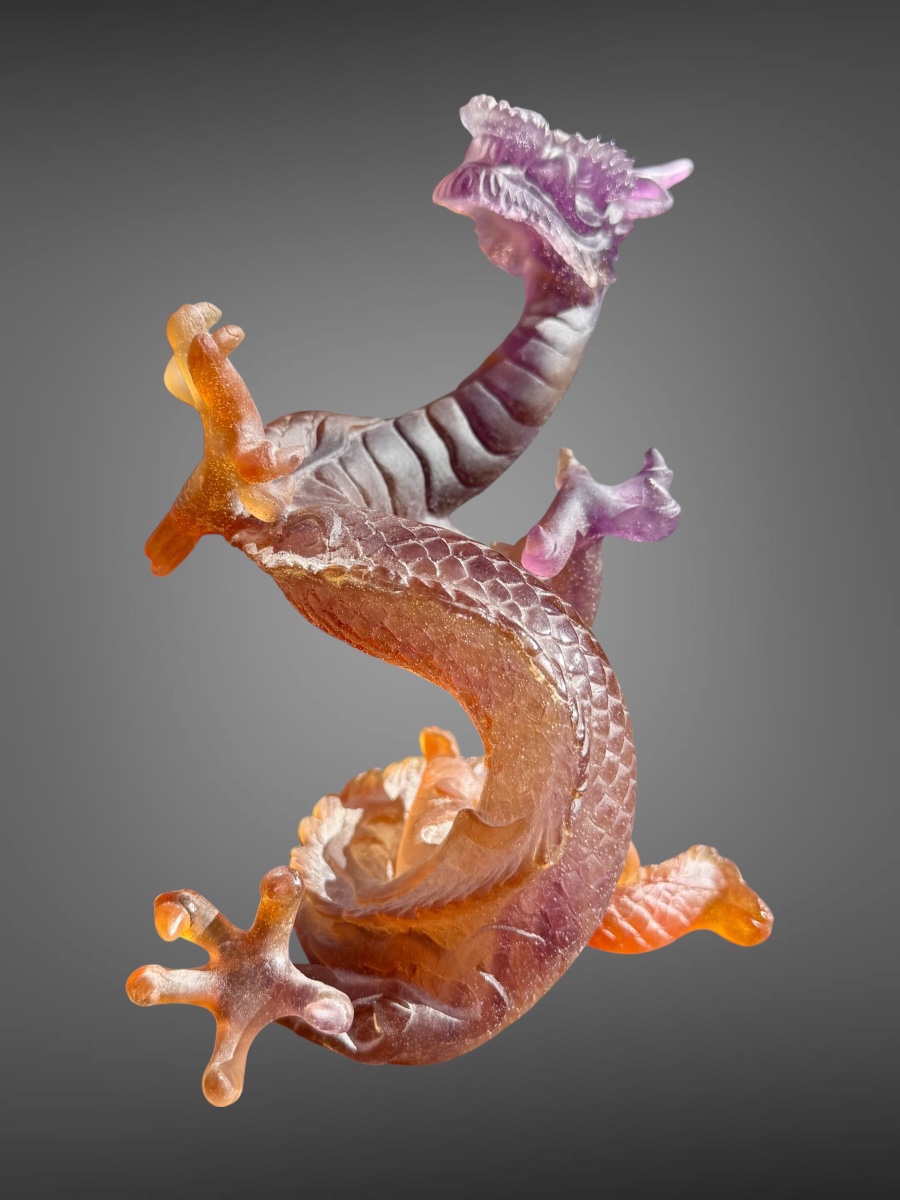 Daum France - Imperial Dragon-patterned Glass Paste Goblet, In Perfect Condition - Height: 19.5 Cm. -photo-4