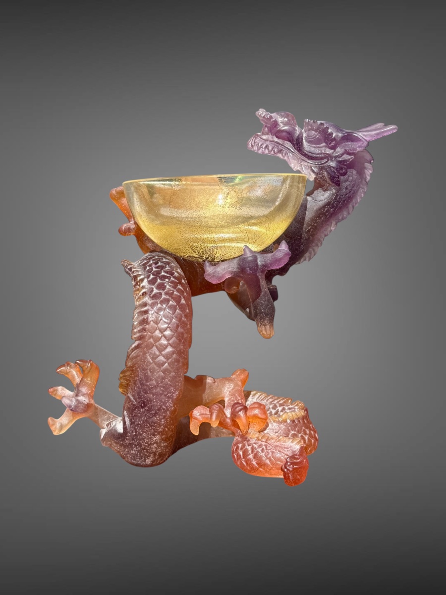 Daum France - Imperial Dragon-patterned Glass Paste Goblet, In Perfect Condition - Height: 19.5 Cm. 