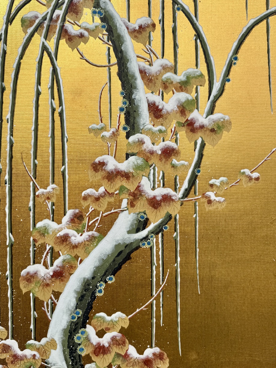 Important Two-panel Folding Screen—willow Trees In The Snow—meiji Period (1868–1912). -photo-1