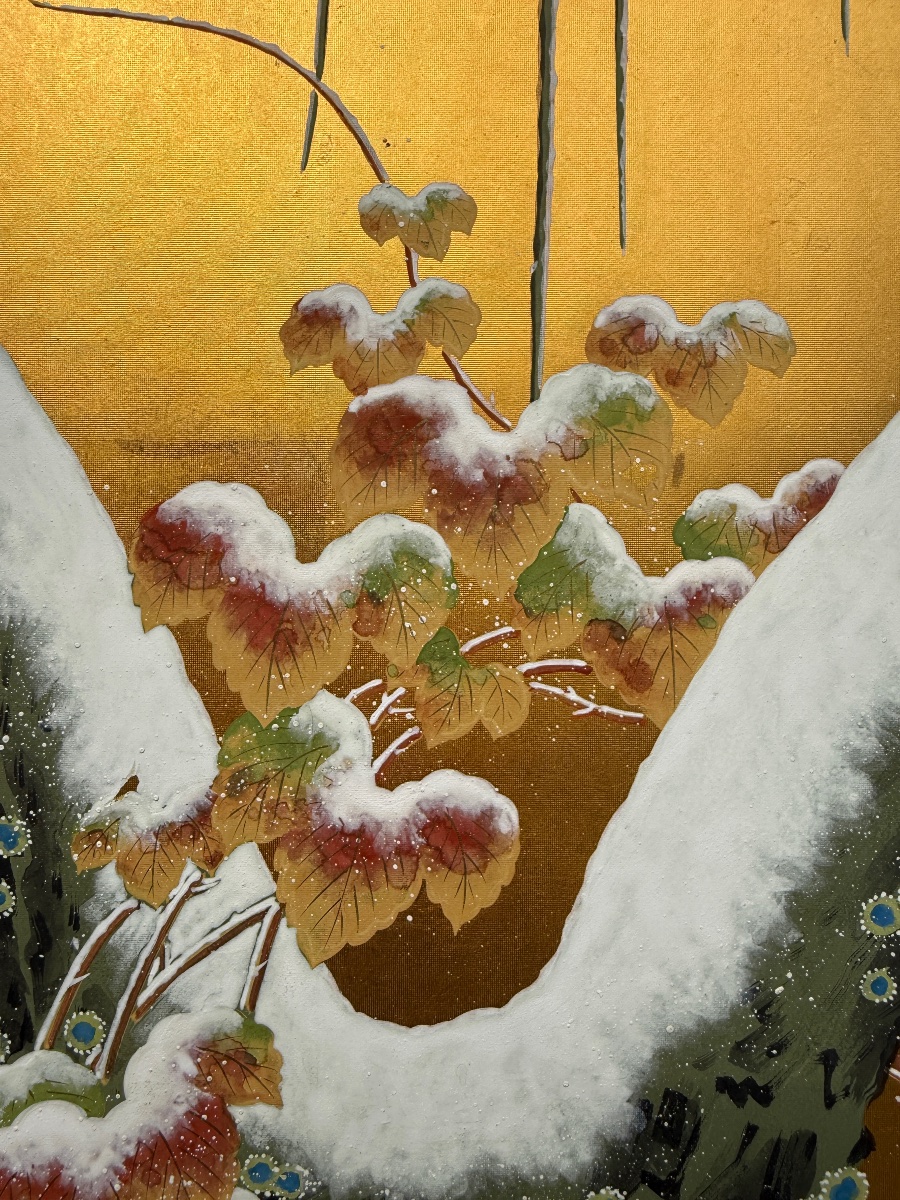 Important Two-panel Folding Screen—willow Trees In The Snow—meiji Period (1868–1912). -photo-3