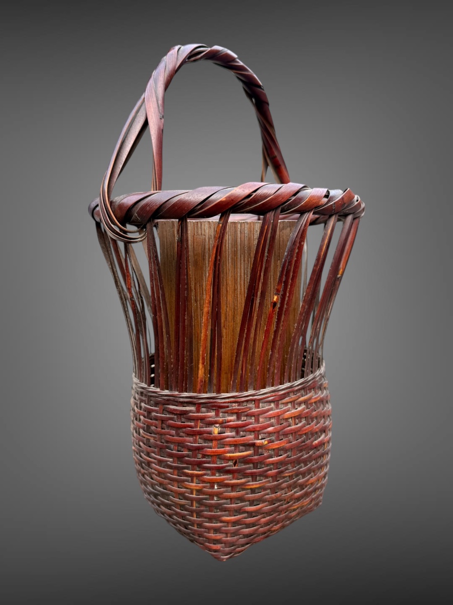 Signed Hanakago Basket For Ikebana—height: 33 Cm—meiji Period (1868–1912).-photo-2