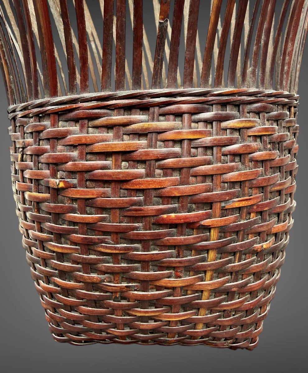 Signed Hanakago Basket For Ikebana—height: 33 Cm—meiji Period (1868–1912).-photo-5