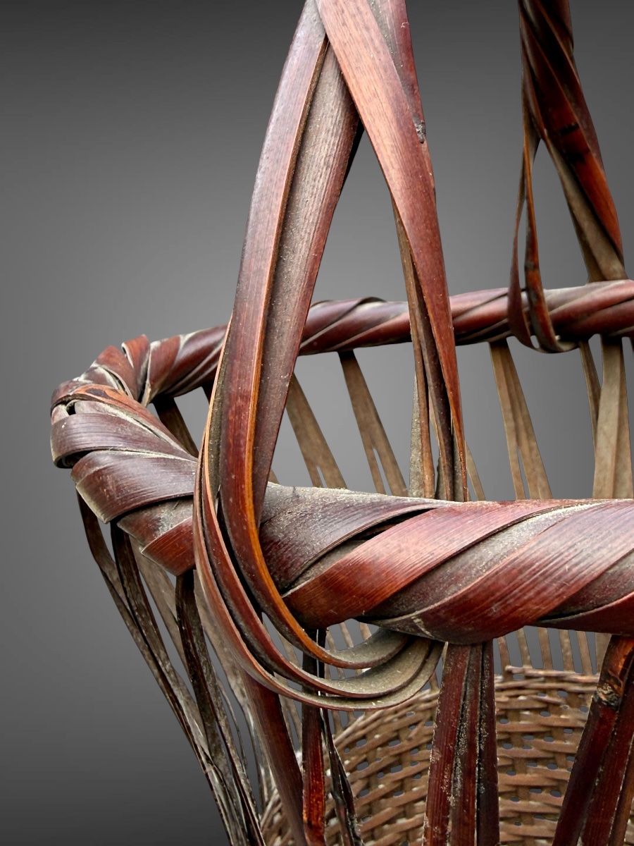 Signed Hanakago Basket For Ikebana—height: 33 Cm—meiji Period (1868–1912).-photo-7