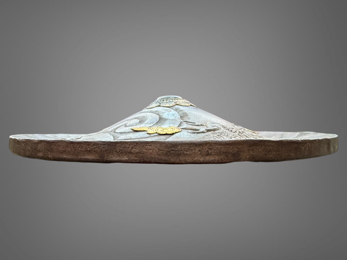 Iron Samurai Jingasa, Signed - Diameter: 38.3 Cm - Edo Period (1603–1868).-photo-3