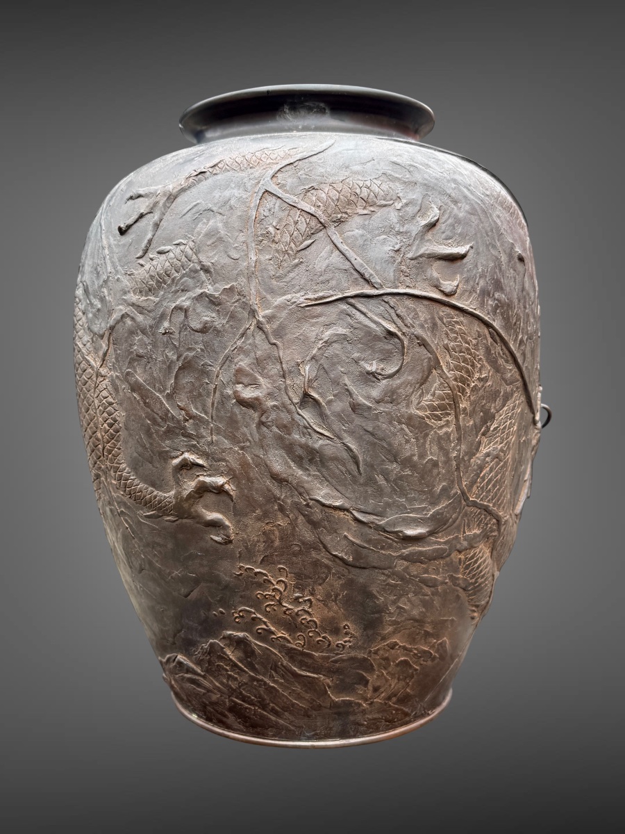 Important Bronze Vase With Dragons In High Relief—height: 40 Cm—meiji Period. -photo-4