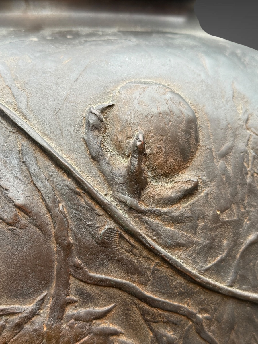 Important Bronze Vase With Dragons In High Relief—height: 40 Cm—meiji Period. -photo-7