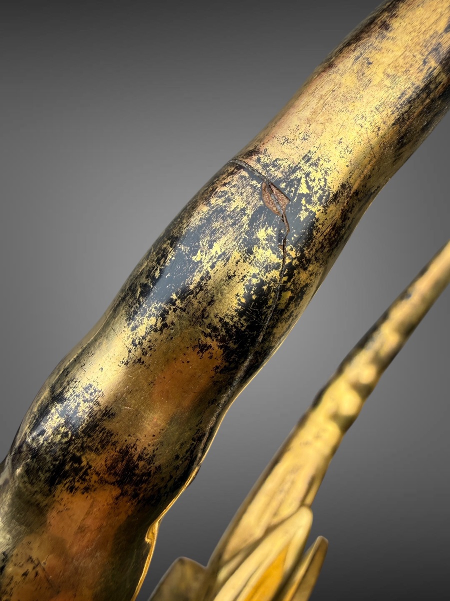 Important maedate en bois laqué or figurant une tête d’oni - Époque Edo (1603-1868).-photo-8