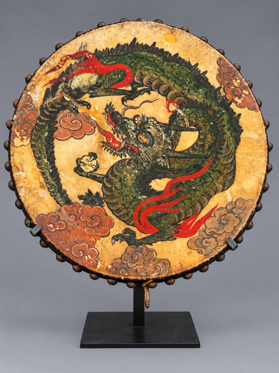 Antique Hira-daiko Drum With Polychrome Dragon Designs, Japan, 19th Century-photo-2