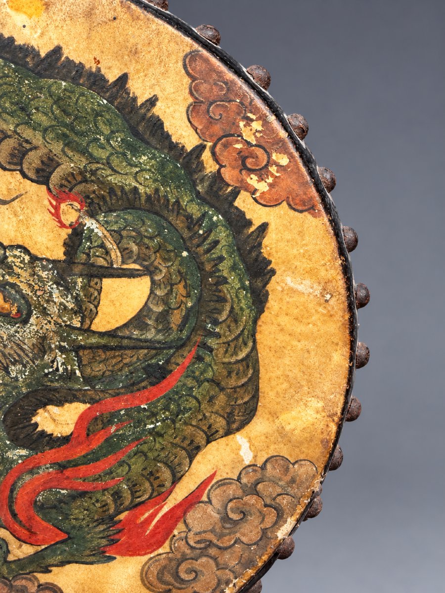 Antique Hira-daiko Drum With Polychrome Dragon Designs, Japan, 19th Century-photo-3