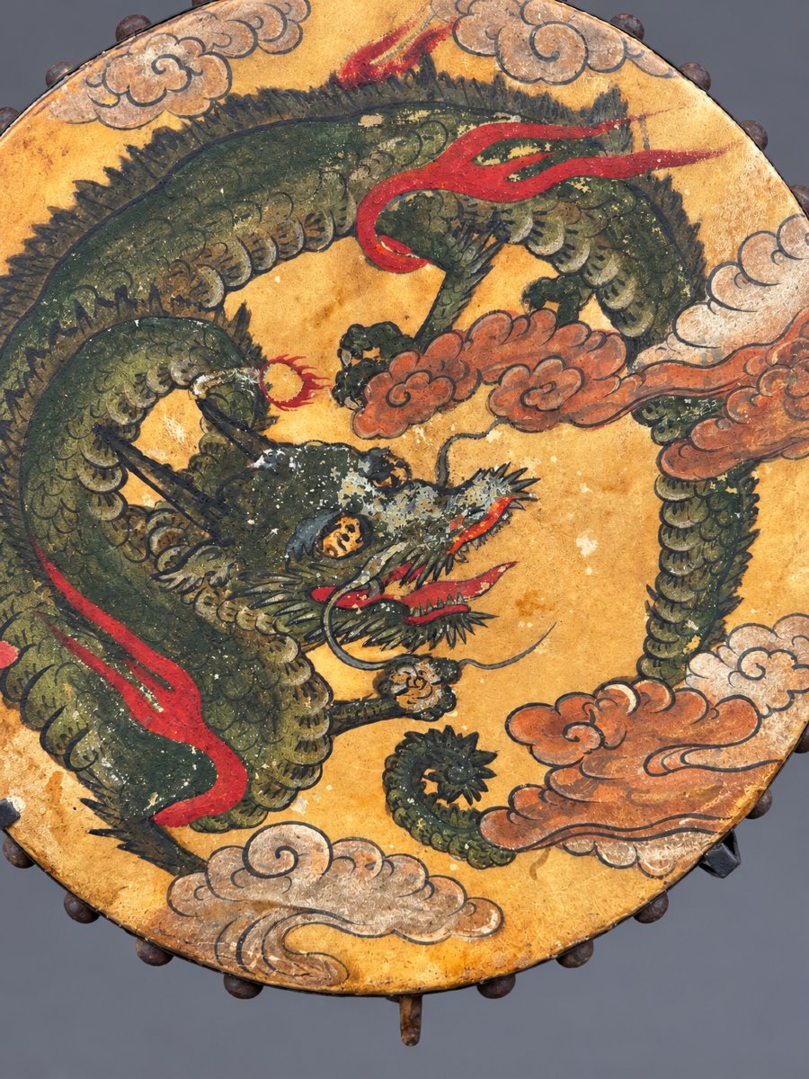 Antique Hira-daiko Drum With Polychrome Dragon Designs, Japan, 19th Century-photo-4