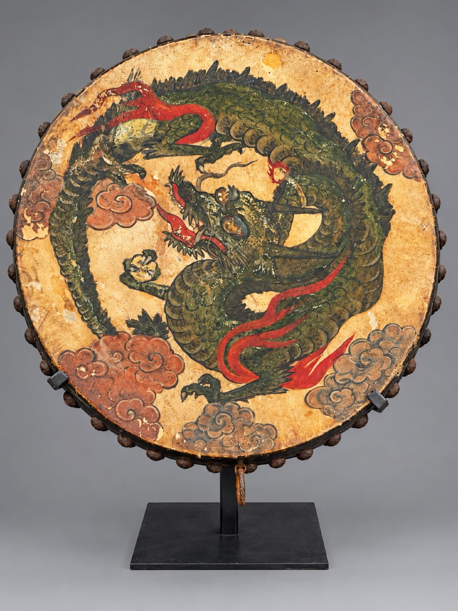 Antique Hira-daiko Drum With Polychrome Dragon Designs, Japan, 19th Century