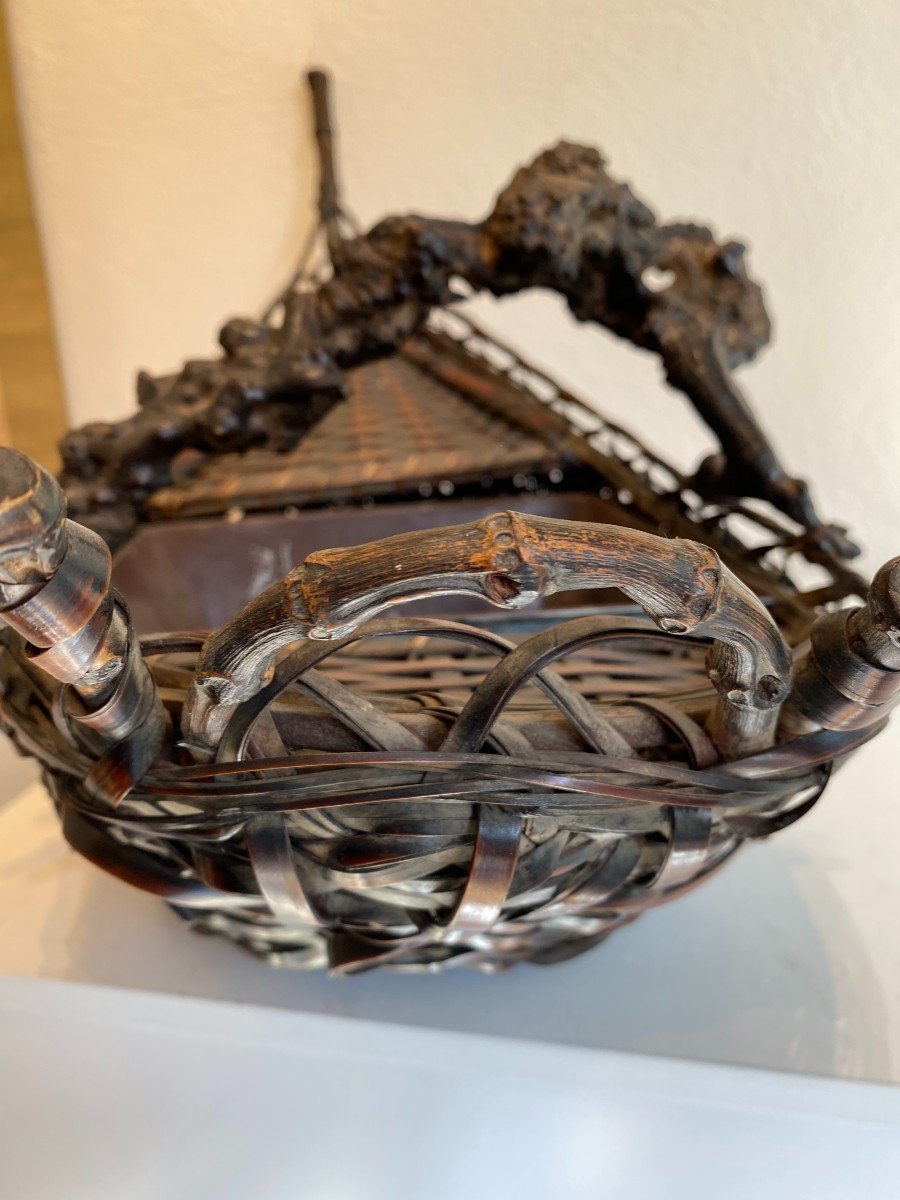 Japanese Basket In The Shape Of A Boat For Ikebana End XIX Eme Century-photo-5