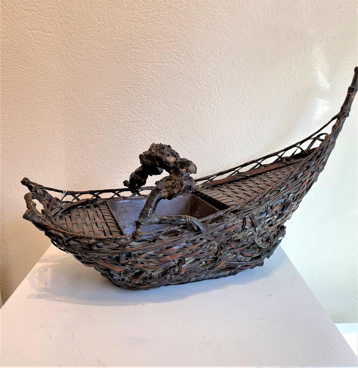 Japanese Basket In The Shape Of A Boat For Ikebana End XIX Eme Century