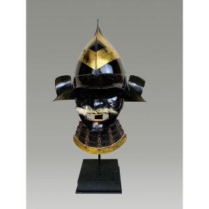 Ensemble Mempo Et Kabuto Laque Noir Fin XVIII Eme 