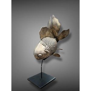 Maetate Poisson articulé en argent - Ère Shōwa (1926-1989).