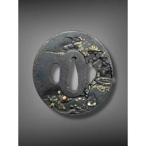 Tsuba Nagamaru-gata In Iron, Legend Of Shiba Onko, Edo Period (1603-1868).