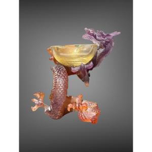 DAUM France - Coupe au Dragon Imperial en pâte de verre, parfait état - Haut. : 19,5 cm.