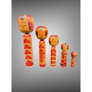 Set Of 5 Kokeshi Dolls, Japan, 20th Century