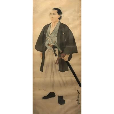 Portrait De Sakamoto Ryoma Par Kobun Kiku Akin, Plume Et Encre Sur Papier De Riz, Epoque Meiji