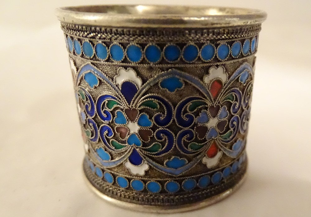 Napkin Ring Russian Silver Enamel Lebedkin Moscow Pb 40.94gr Nineteenth-photo-2