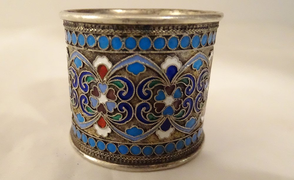 Napkin Ring Russian Silver Enamel Lebedkin Moscow Pb 40.94gr Nineteenth-photo-3