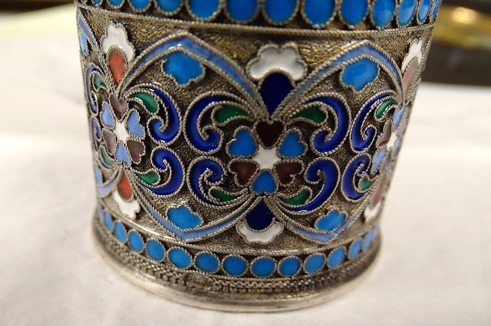 Napkin Ring Russian Silver Enamel Lebedkin Moscow Pb 40.94gr Nineteenth-photo-3