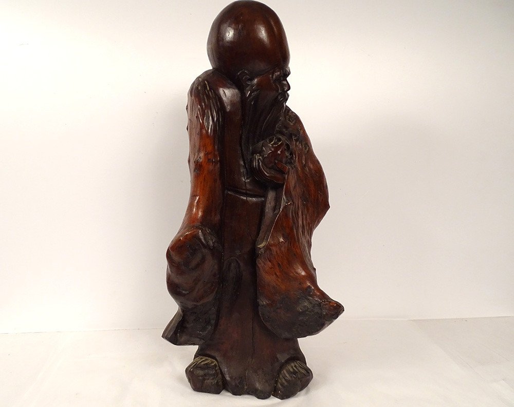 Large Wood Carving Statue Root God Longevity Shou Lao Shouxing China-photo-1