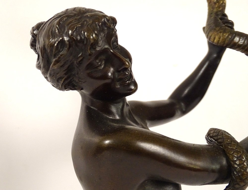Bronze Sculpture Naked Woman Eve Serpent Jardin Eden Van Den Bossche Nineteenth-photo-2