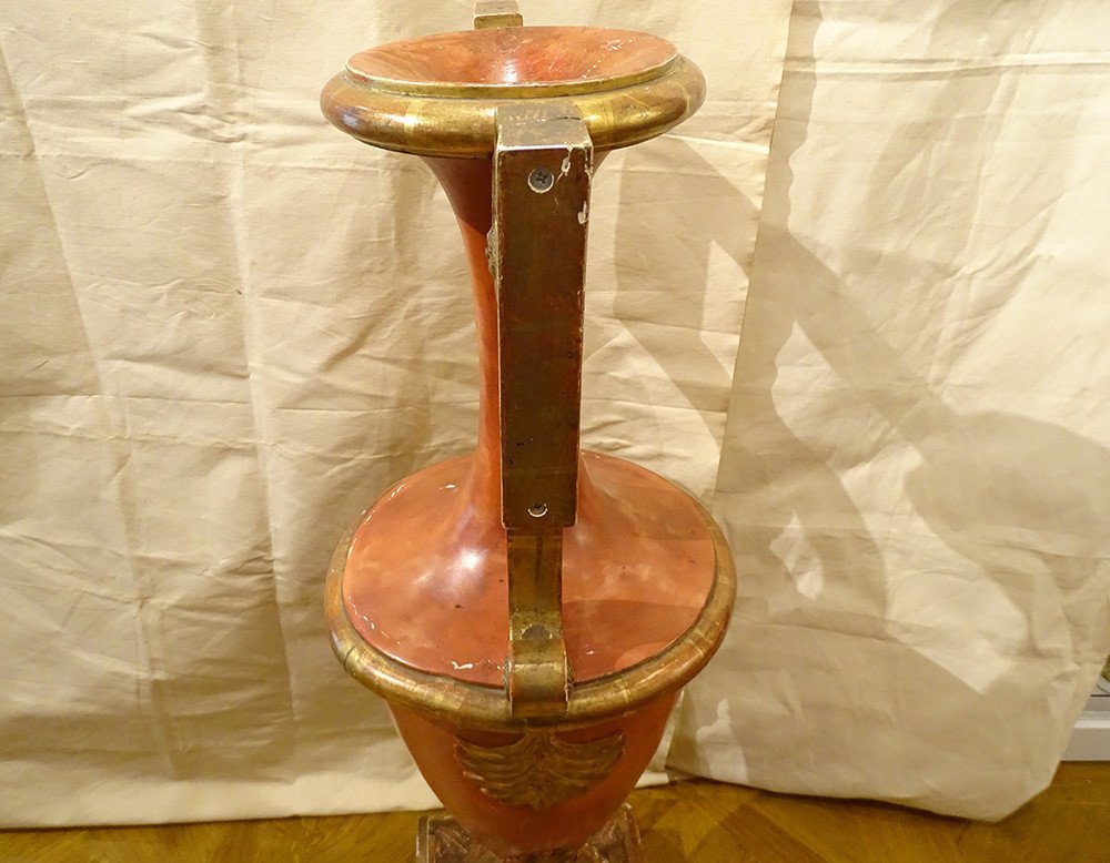 Grand Vase Décoratif Directoire Bois Polychrome Doré Amphore Fin XVIIIème-photo-3