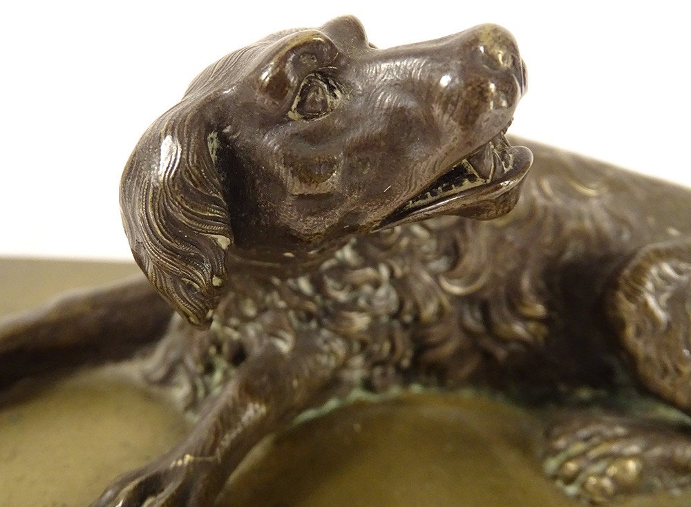Sculpture Presse-papier Bronze Doré Chien Couché épagneul Restauration XIXè-photo-2