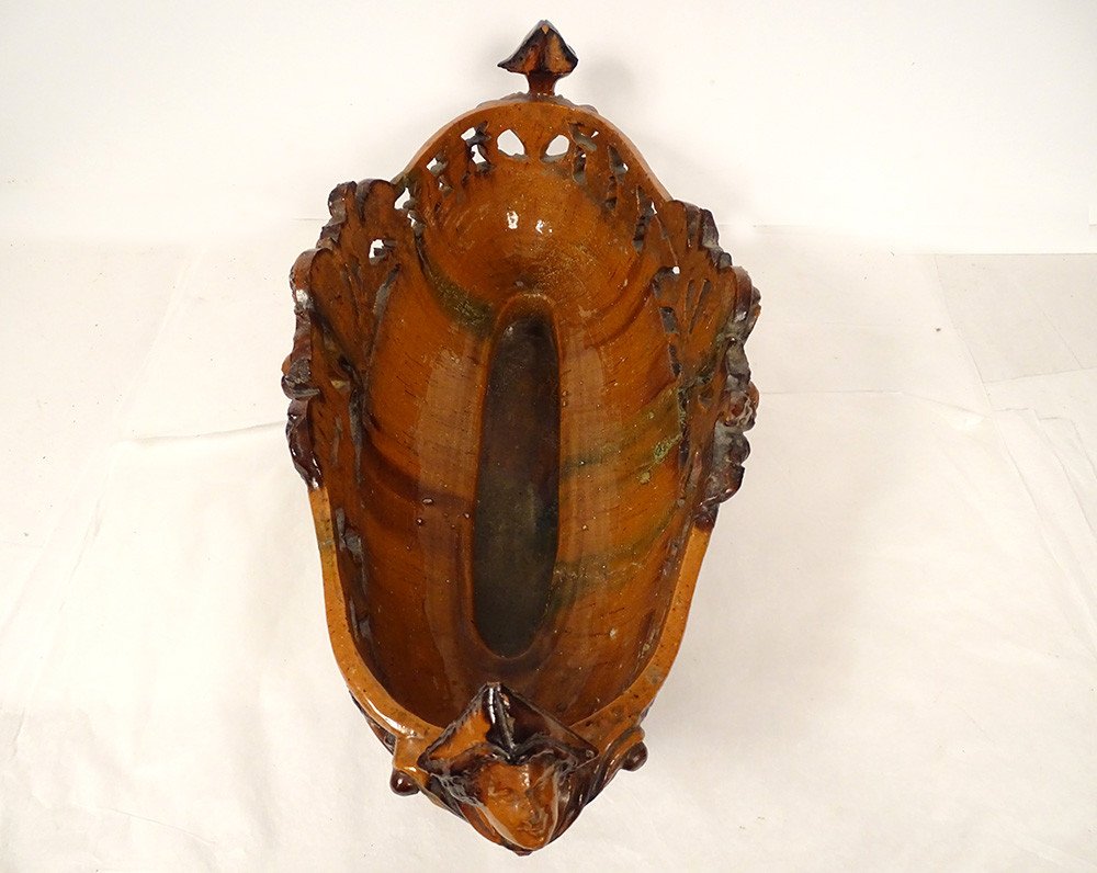 Fruit Bowl Planter Glazed Earth Mascarons Characters XIXth Century-photo-3