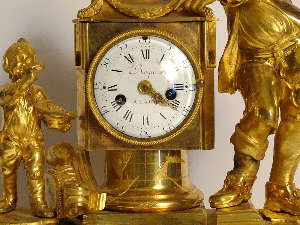 Pendulum Louis XVI Magic Lantern Children Gilt Bronze Marble Roque XVIIIè-photo-2
