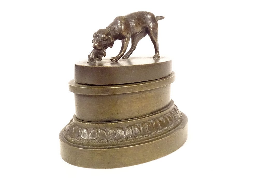 Inkwell Bronze Hunting Dog Hare Sculpture XIXth Century-photo-4