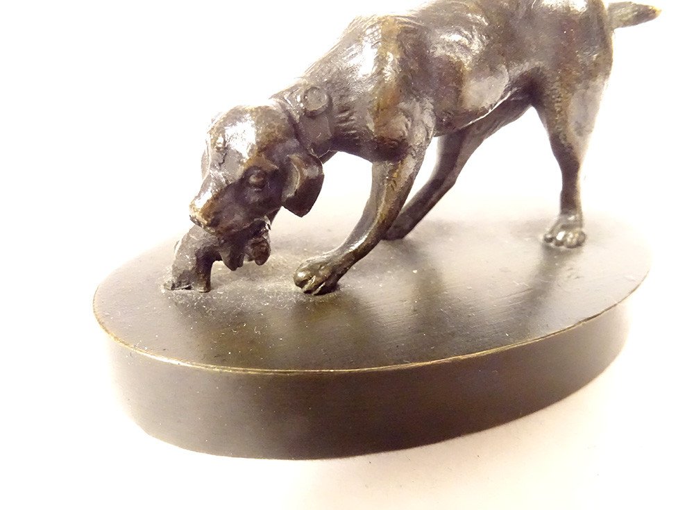 Encrier Bronze Chien De Chasse Lièvre Sculpture XIXème Siècle-photo-2