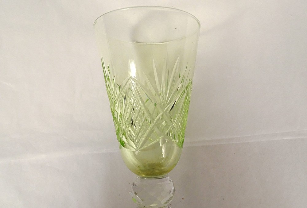 6 Verres à Pied à Vin Cristal Taillé Couleur Verte Chartreuse Fin XIXème-photo-3