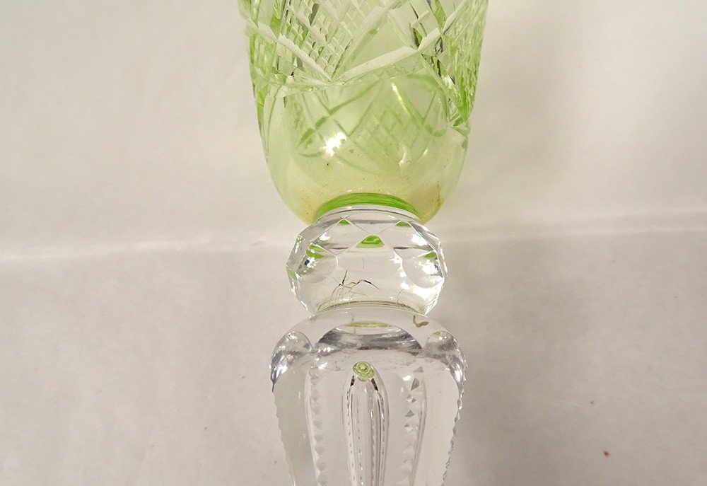 6 Cut Crystal Wine Glasses Chartreuse Green Color Late 19th Century-photo-4